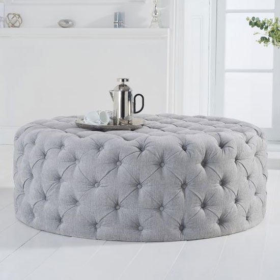Montrose Velvet Large Round Footstool In Grey