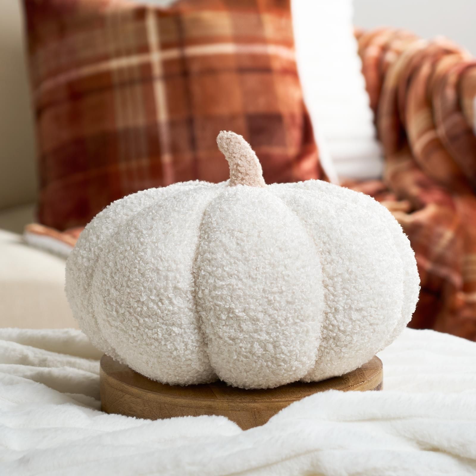 OHS Pumpkin Sofa Cushion Soft Fleece Filled Autumn Plush Home Decor Plump in Cream