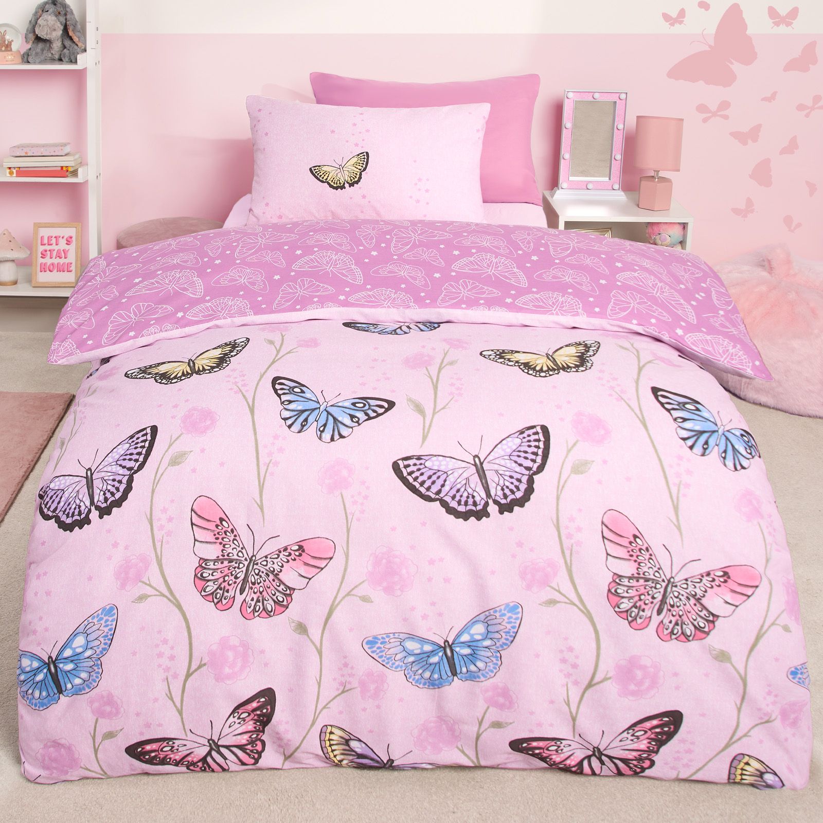 OHS Butterfly Heaven Duvet Cover with Pillowcase Set in Light Pink