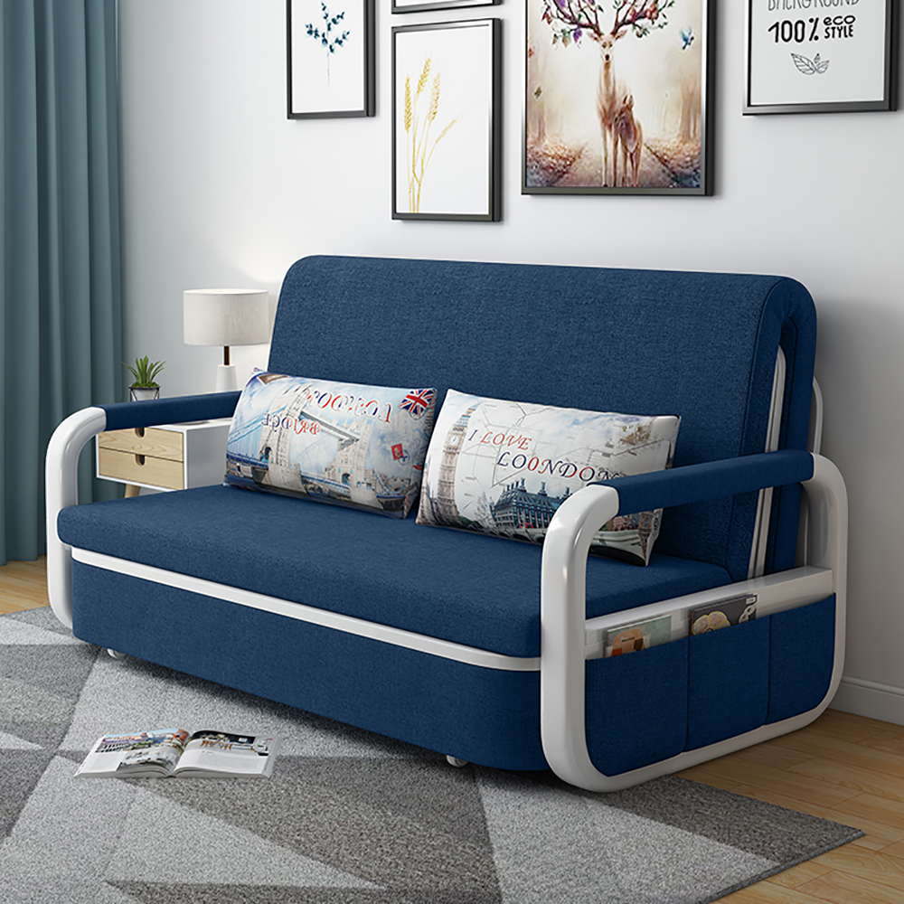 Blue Sofa Sofa Bed Loveseat Cotton & Linen Upholstered with Solid Wood Frame