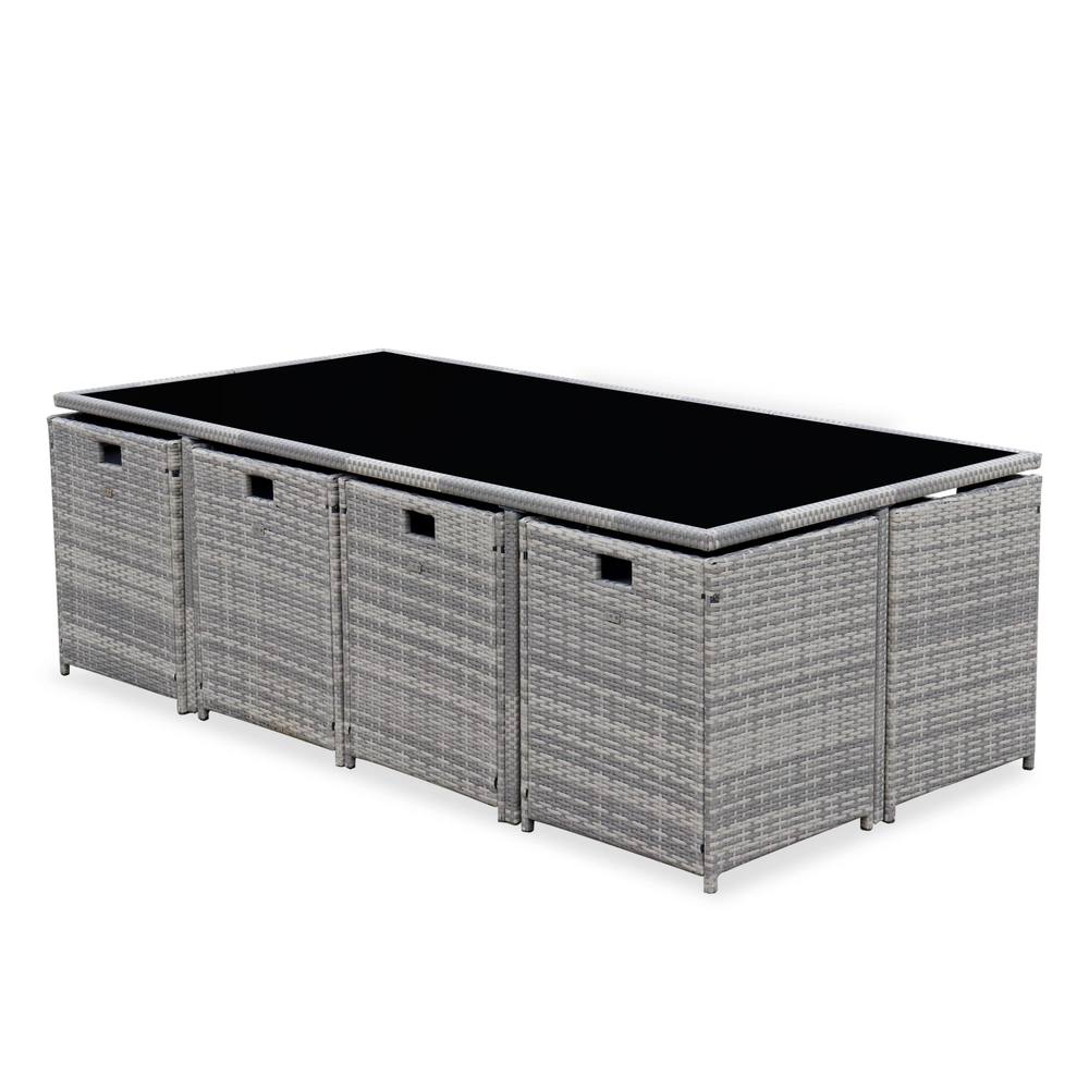sweeek 8 To 12-seater Rattan Cube Table Set With Chairs in Mid Grey 2