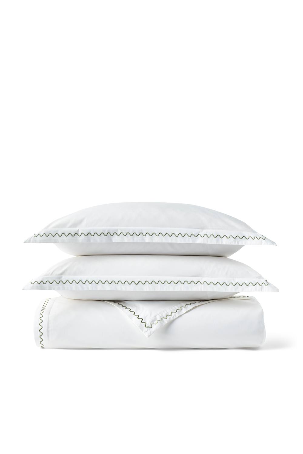 CHRISTY 'Wave Edge' Embroidered Cotton Percale Duvet Cover Sets in Green 2