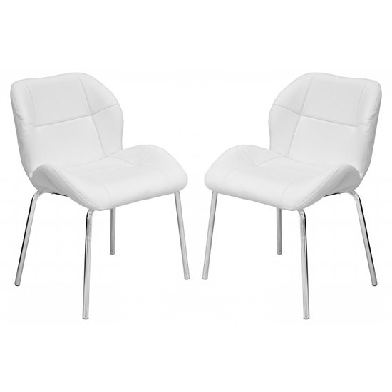 Dinky Bistro White Faux Leather Dining Chairs In Pair