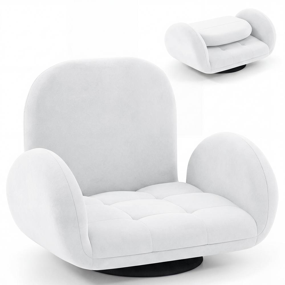 Costway Swivel Floor Chair Folding Gaming Chair w/Adjustable Backrest&Armrests in White