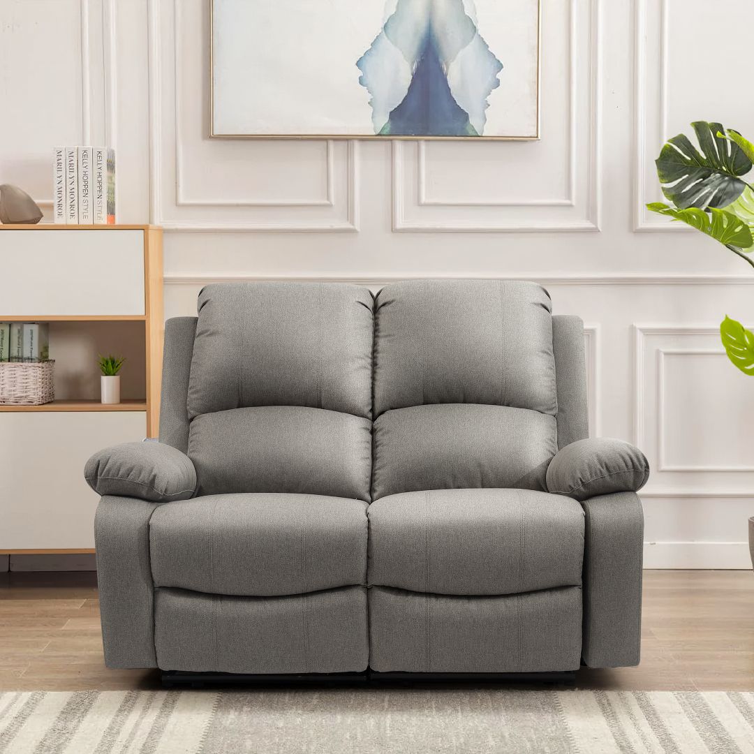 Comfy Living Ltd Luxury Fabric Reclining 2 Seater Sofa in Light Grey