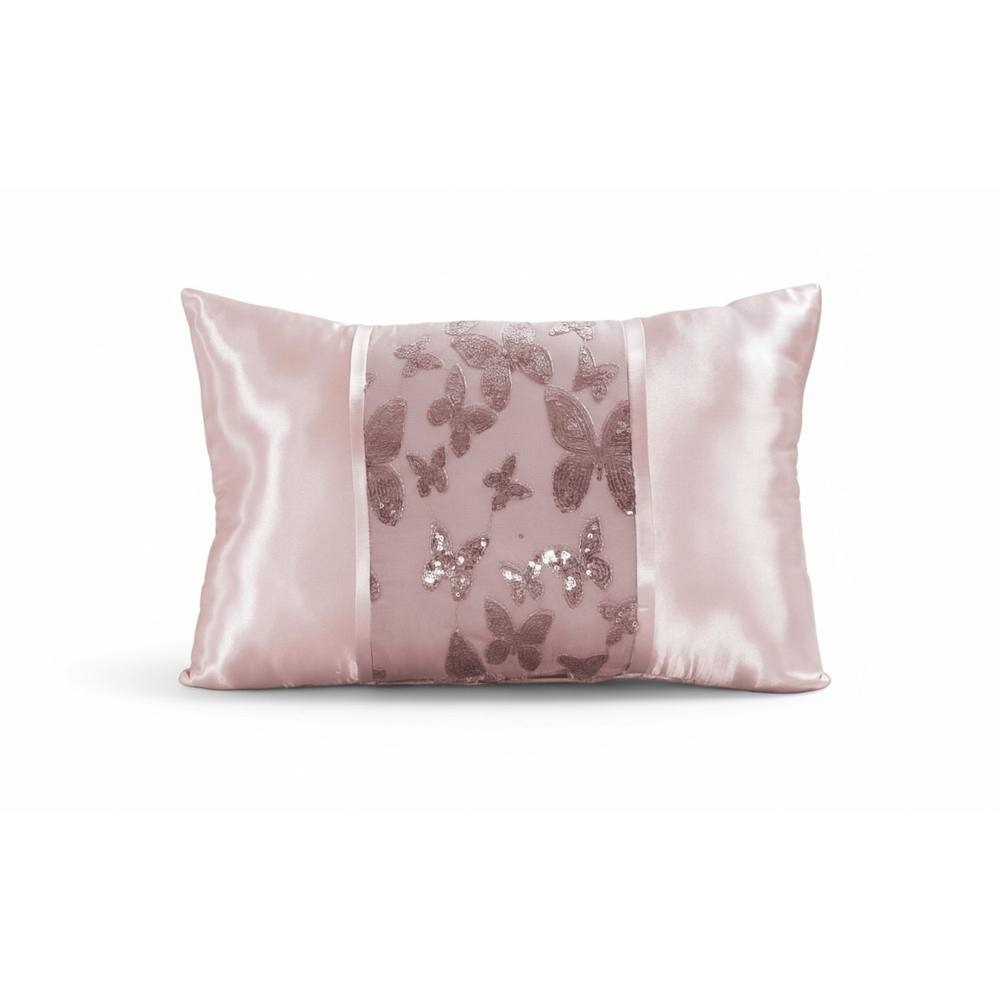 Snug City Oblong Butterfly Sequin Cushion Luxury Rectangular Decorative Accent in Pink