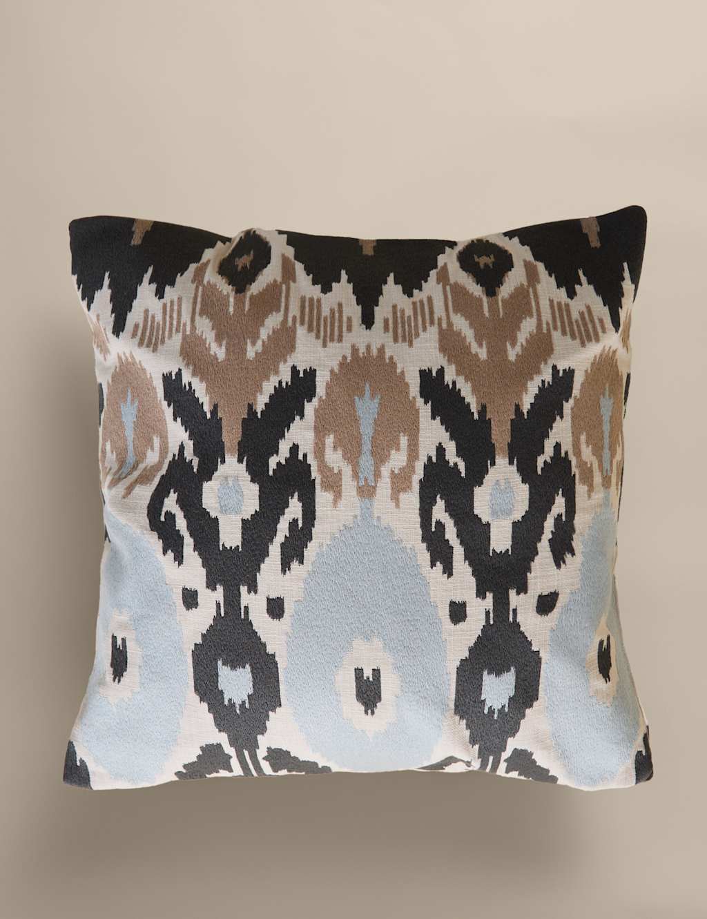 M&S Pure Cotton Embroidered Ikat Cushion Grey Mix
