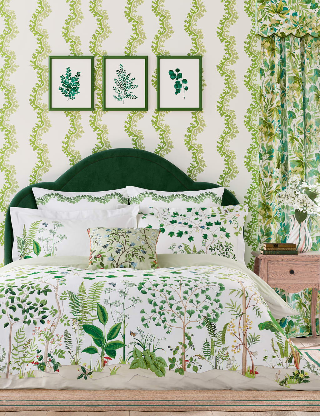 Sanderson Pure Cotton Sateen Sycamore & Oak Bedding Set Green