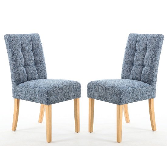 Catria Dining Chair In Oxford Blue With Natural Legs In A Pair