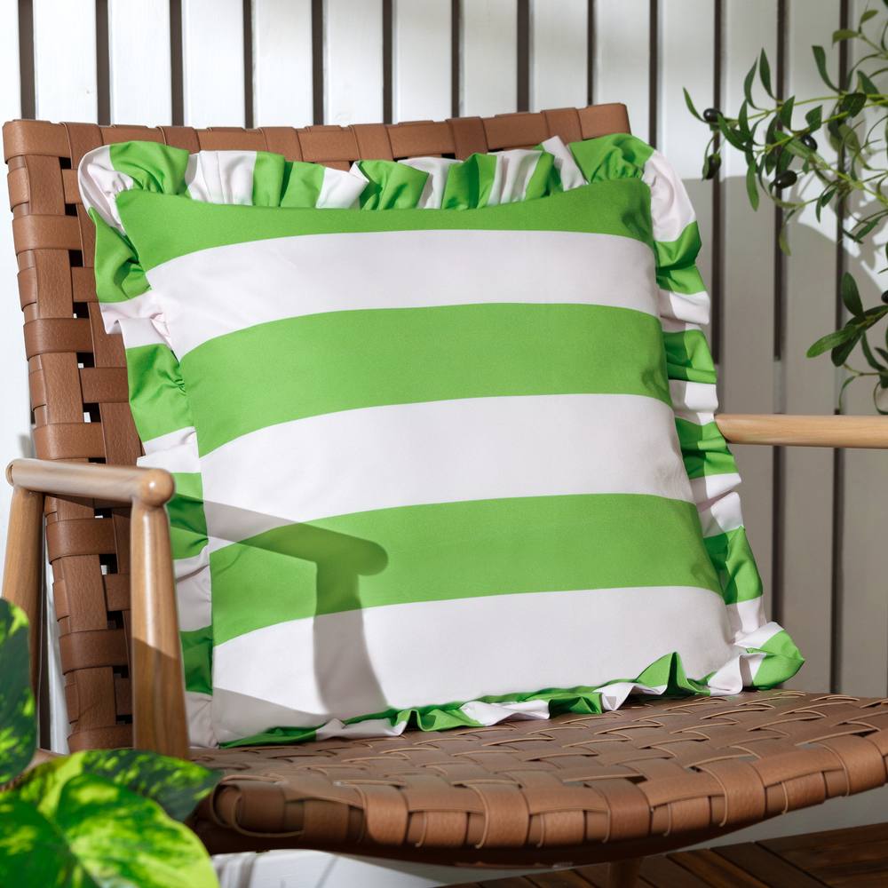 Furn Palm Royale Stripe Ruffle Printed Outdoor Cushion in Green