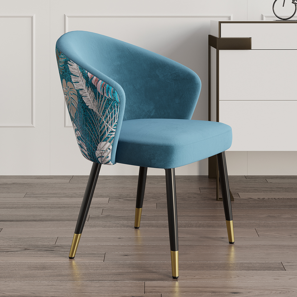 Set of 6 Velvet Dining Chairs Upholstered Modern Blue Dining Room Chairs with Arm