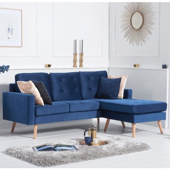 Wescole Velvet Reversible Chaise Corner Sofa In Blue