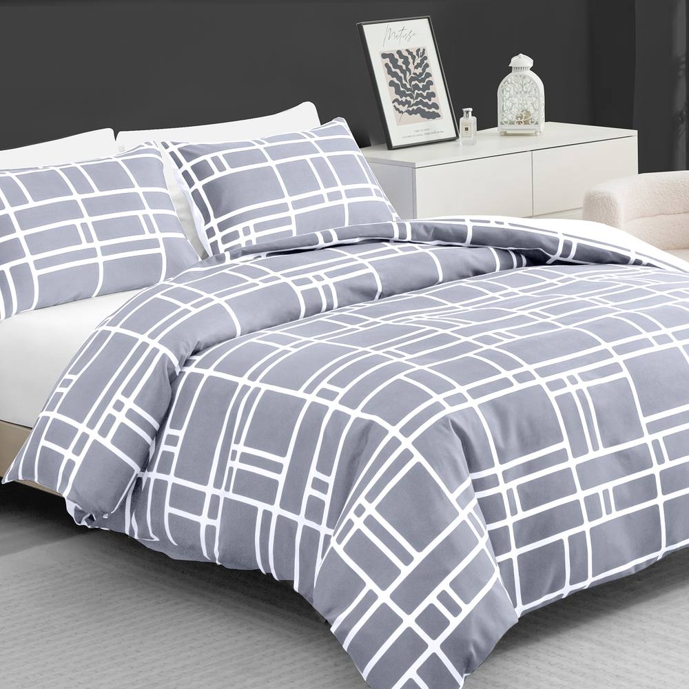 Grace Brick Double Brushed Microfiber Duvet Cover Set with Zipper Closure in Light Grey