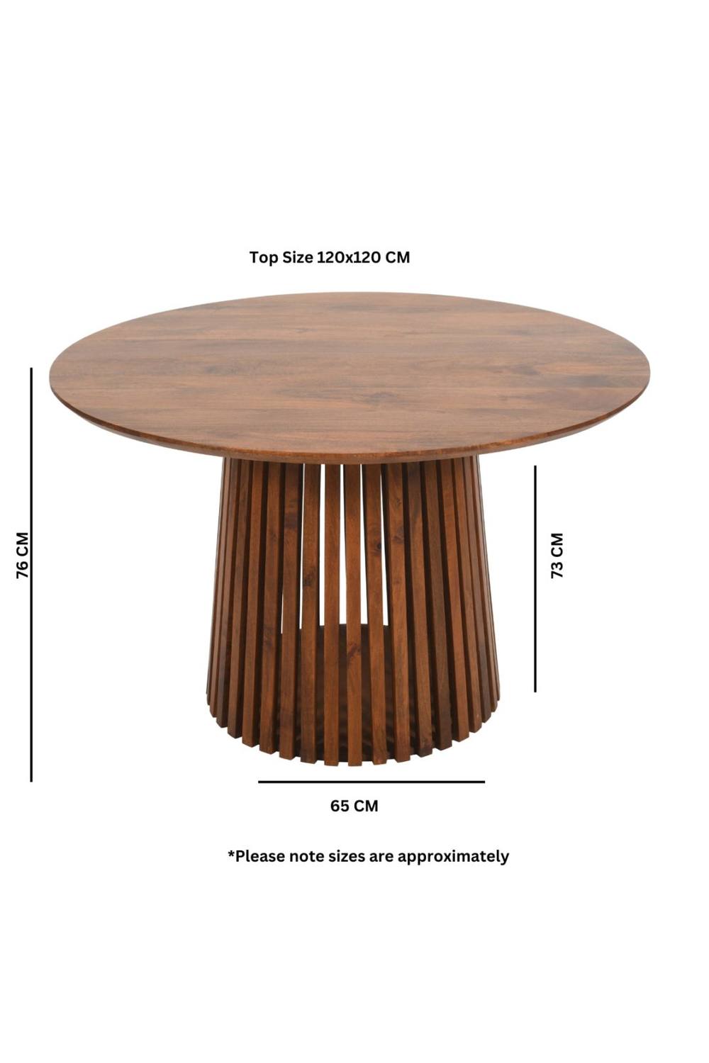 IH Design Tackley Mango Wood Round Dining Table with Flared Base in Brown 5
