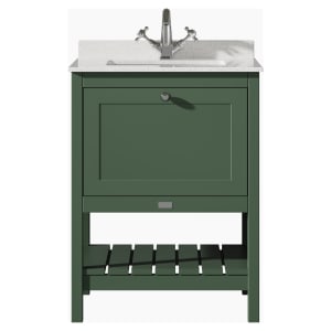 Bayswater Hartleigh Hunter Green Traditional Freestanding Vanity Unit & 1 Tap Hole White Marble Top Basin - 600mm