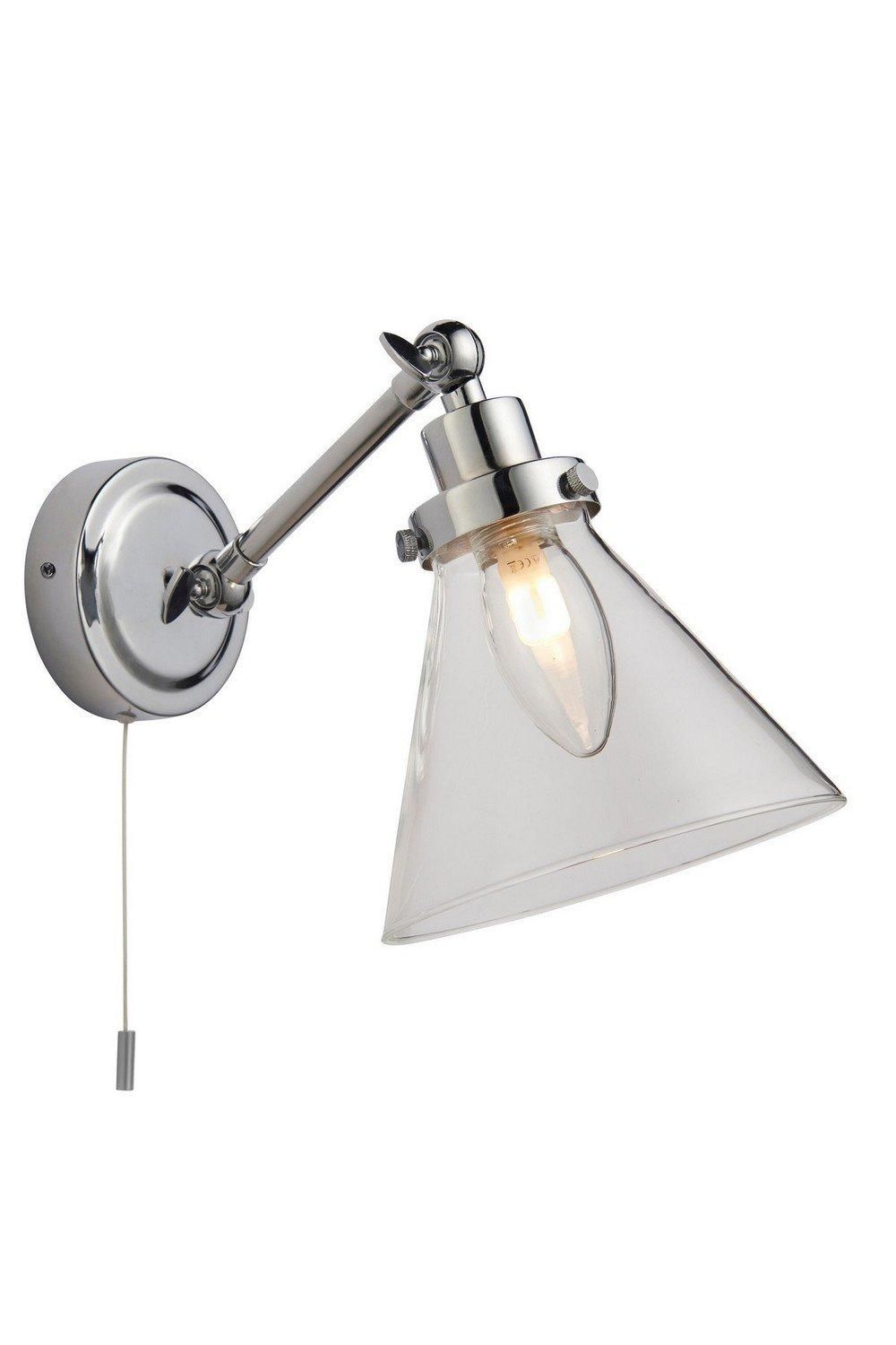 Netlighting Faraday Bathroom Adjustable Dome Wall Light with Pull Cord Chrome Glass Shade in Grey