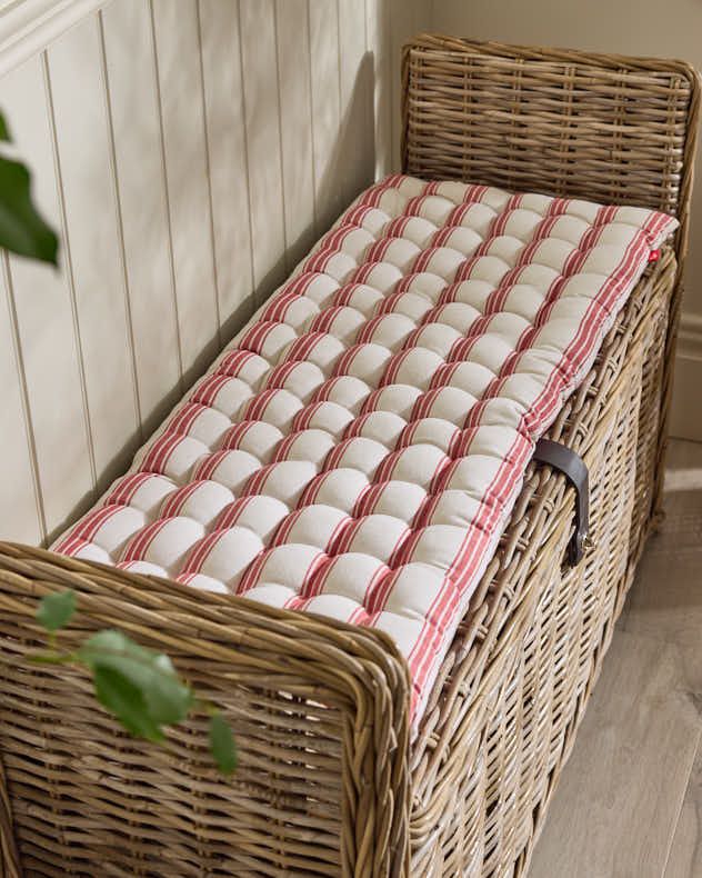 Dibor Red Striped Quilted Indoor Outdoor Garden Bench Cushion L100cm x W40cm