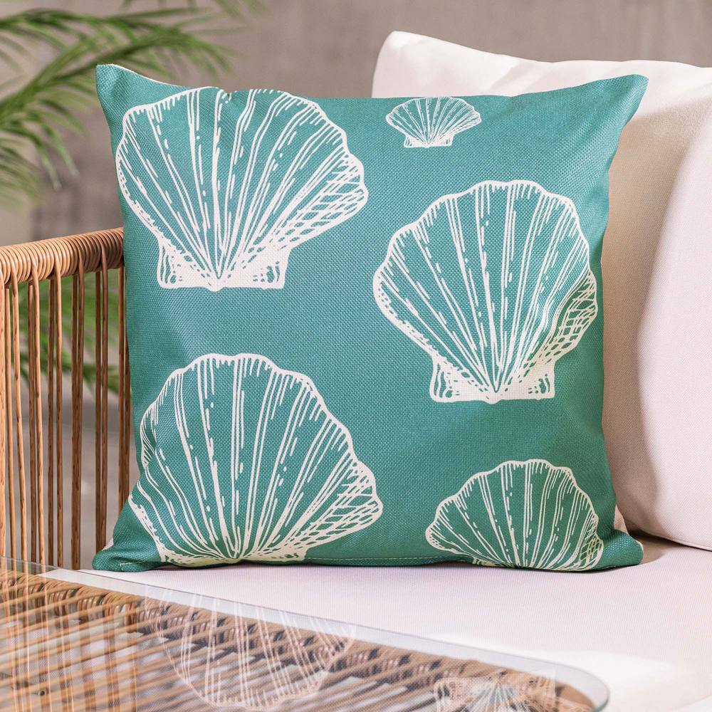 icon Cushion 43x43 Kyoto Fabric, Large Sea Shell in Bottle Green