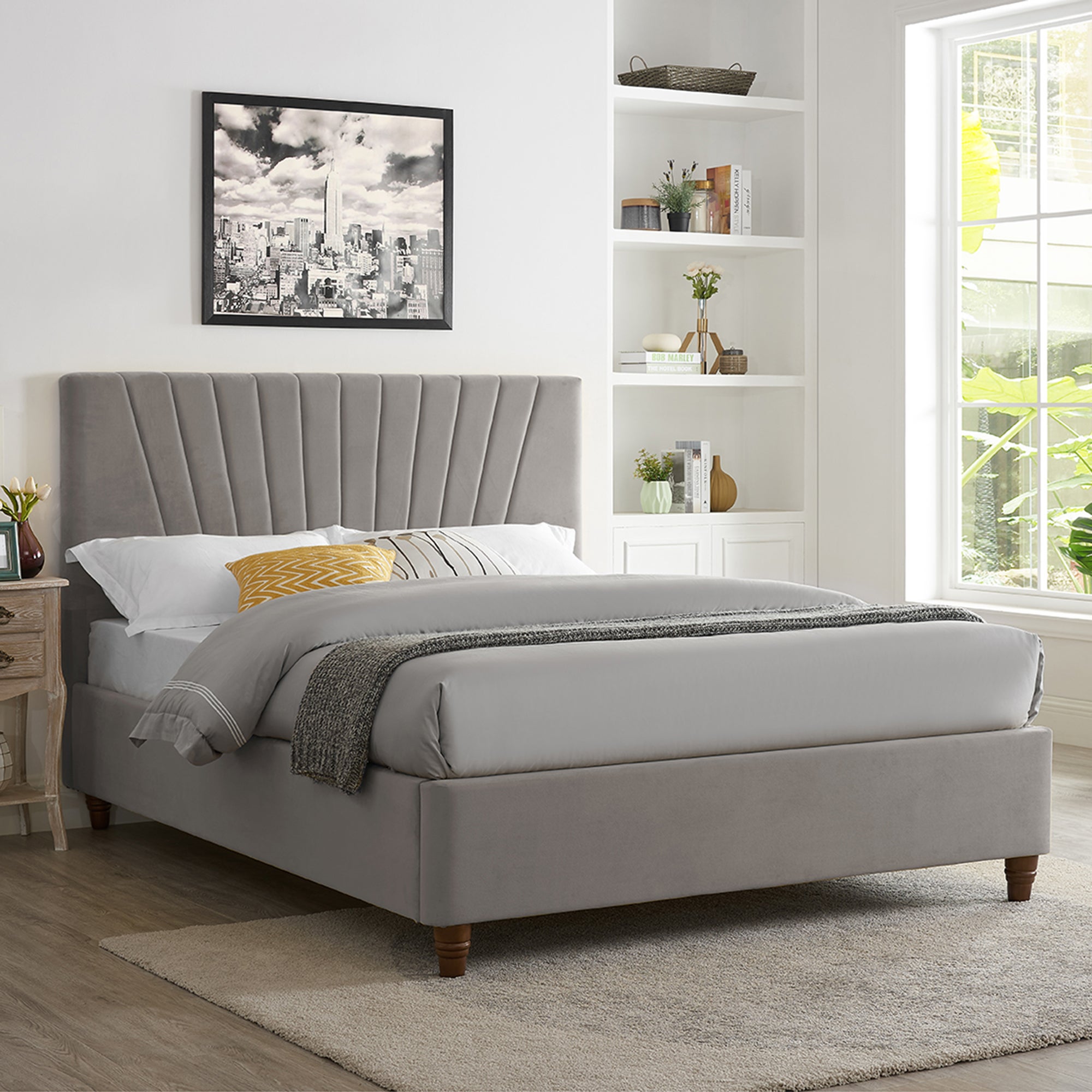 Lexie Silver Velvet Bed Frame Silver
