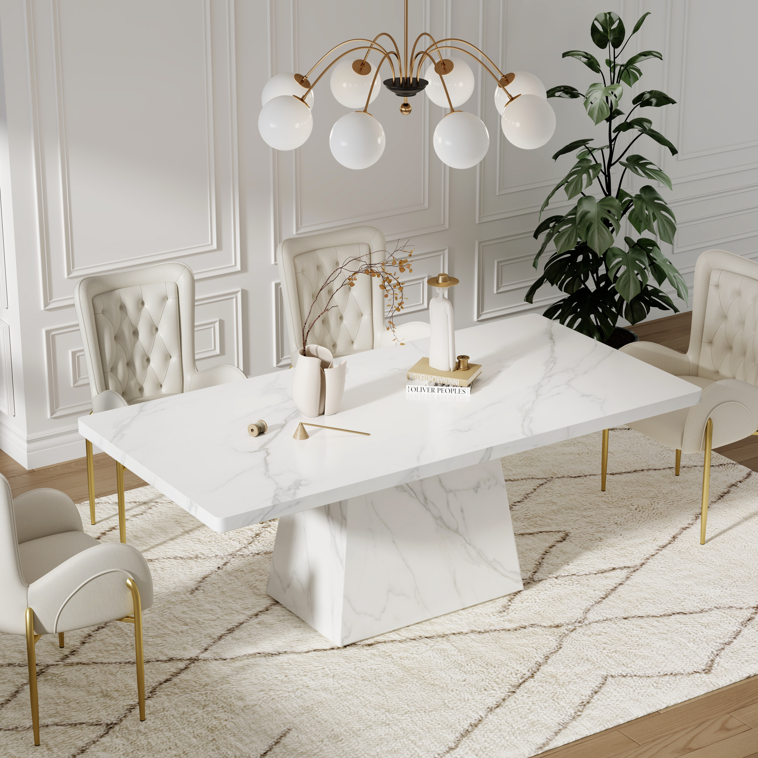 200 cm Modern Rectangular Sintered Stone Dining Table, Indoor/Outdoor, Seats 6-8