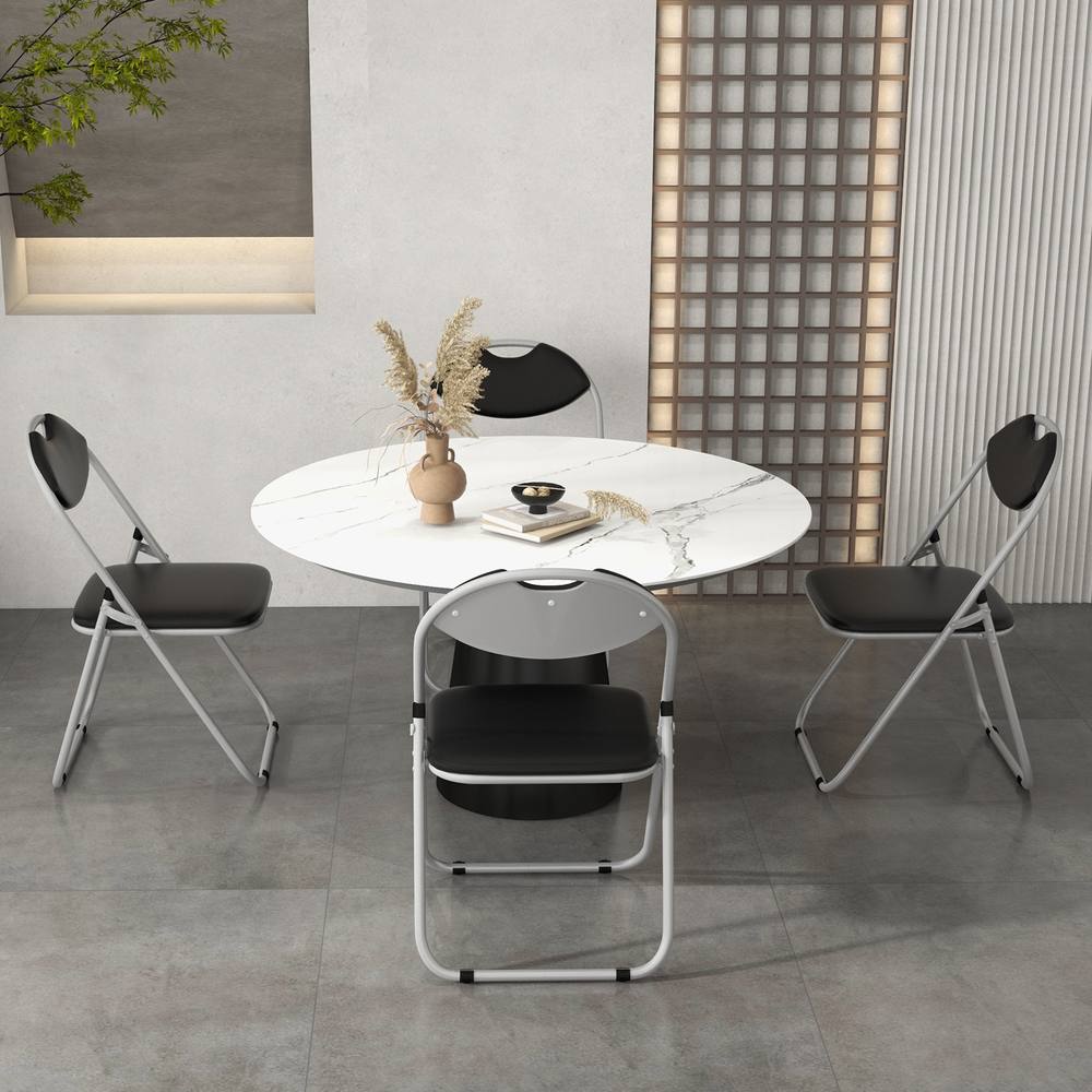 Costway Set of 4 Folding Metal Chair Padded Kitchen Dining Seat U-shaped Guest Chair in Black 2