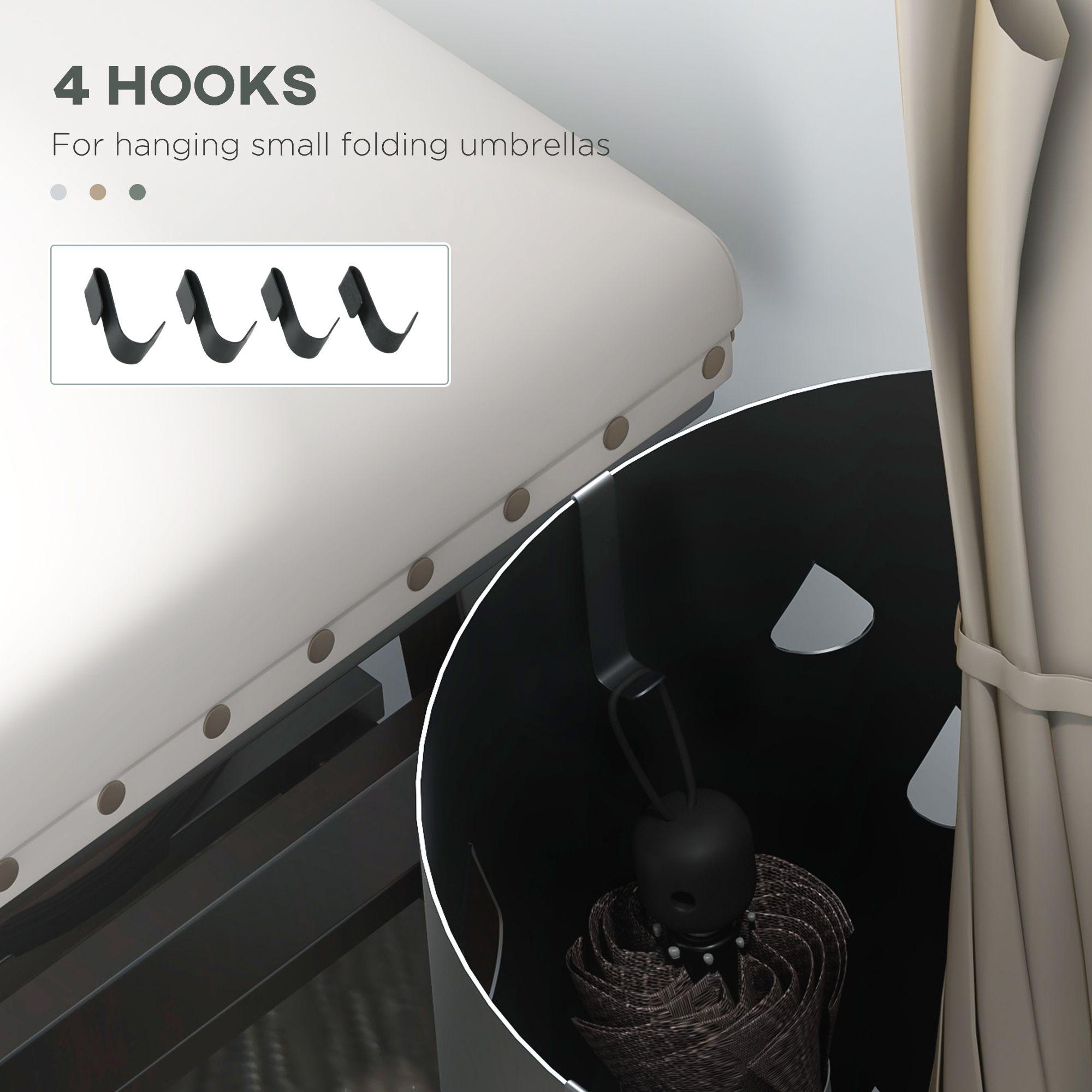 HOMCOM Round Umbrella Stand Umbrella Holder for Hallway with 4 Hooks in Dark Grey 6