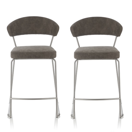 Adelina Retro Bar Stool In Grey Faux Leather In A Pair