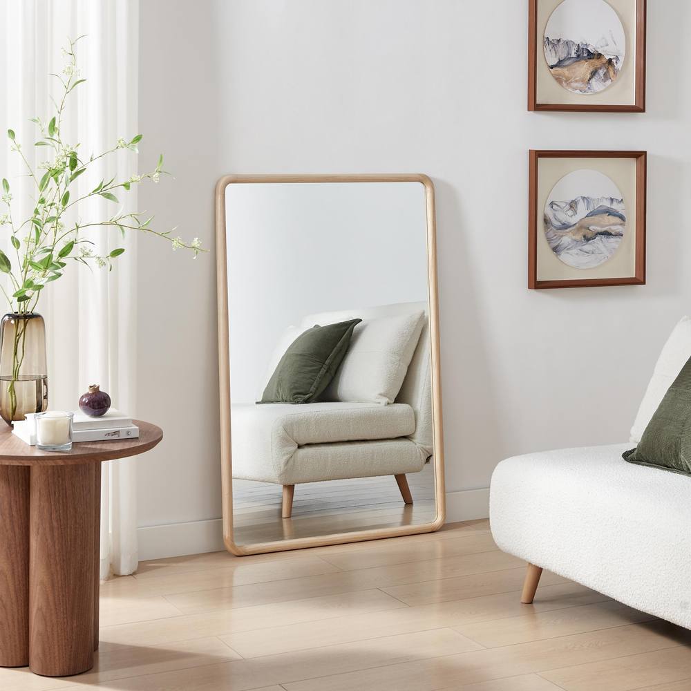 FurnitureboxUK Rowena Oak Wood Large 120x80cm Rectangle Wall Mirror in Light Brown
