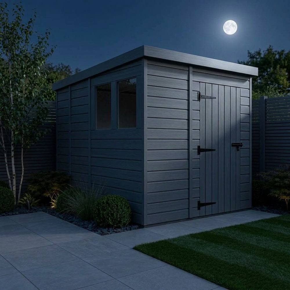 Buttercup Farm 7ft x 9ft Composite Pent Garden Shed Single Door With Windows - Grey 3