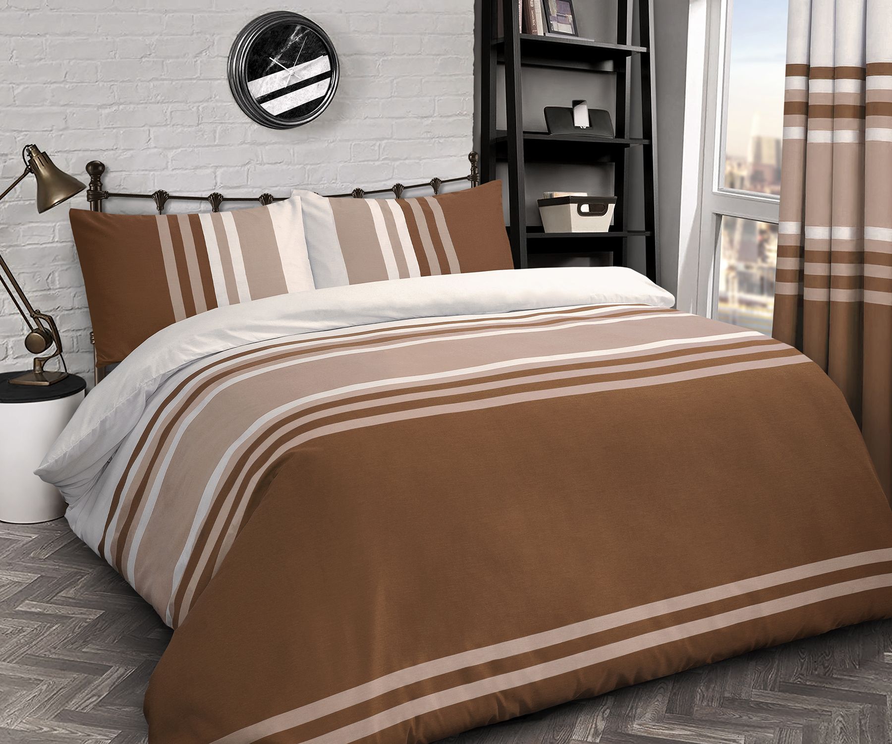 Velosso Tonal Cotton Rich Printed Duvet Cover & Pillowcase Set in Chocolate