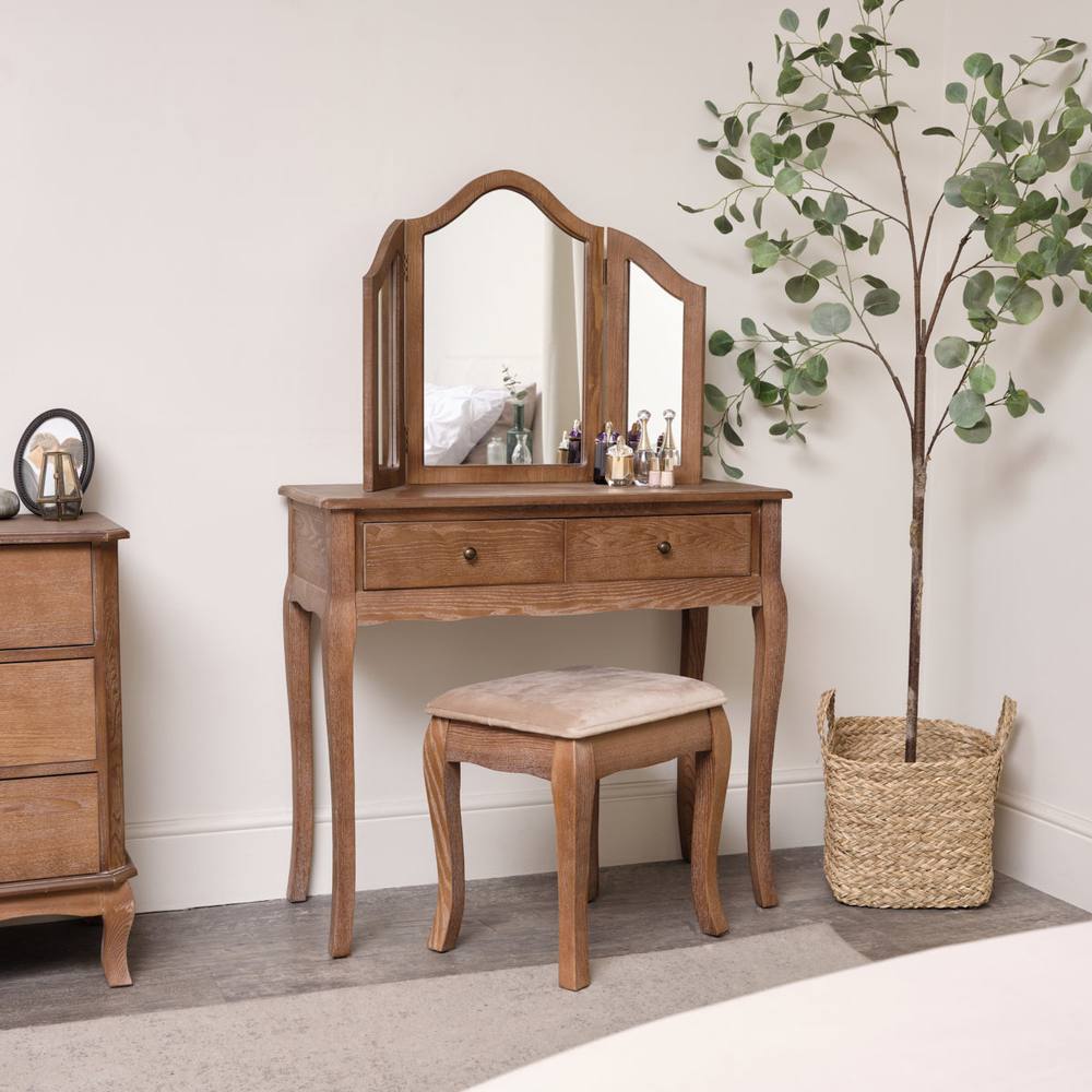 Melody Maison Dark Wood Dressing Table, Mirror & Stool Set - Ashwell Range in Dark Brown
