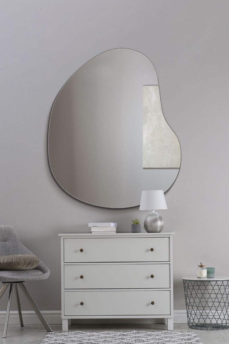 MirrorOutlet The Lapillus - Frameless Pebble Wall Mirror 47" X 39" (120CM X 100CM) in Silver
