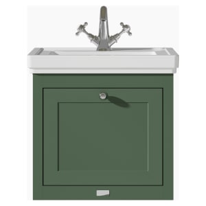 Bayswater Hartleigh Hunter Green Traditional Wall Hung Vanity Unit & 1 Tap Hole White Recessed Basin - 500mm