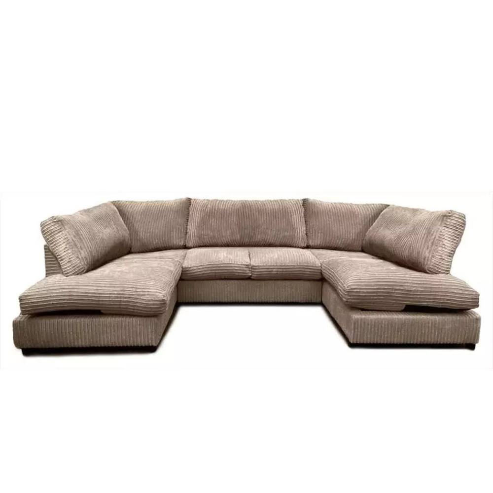 Bliss Furniture Jumbo Cord U Shaped Full Back Sofa Beige Modern Design, Super Comfy
