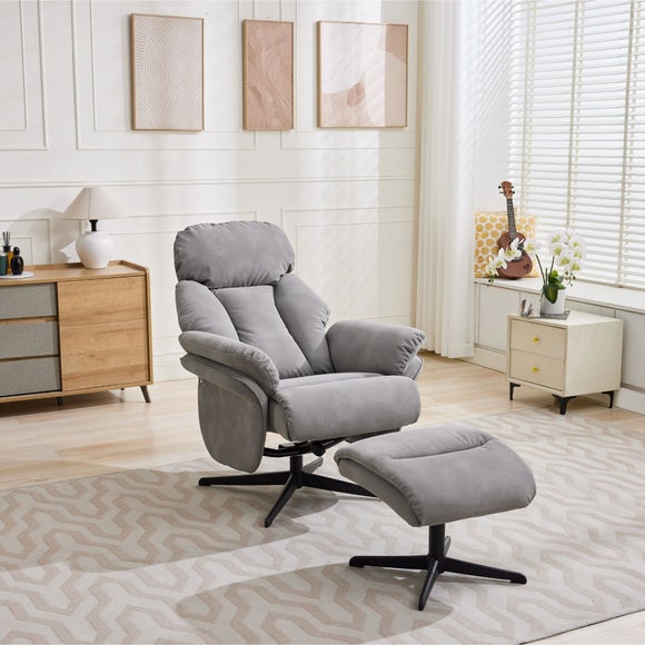 Edinburgh Faux Suede Swivel Chair with Footstool