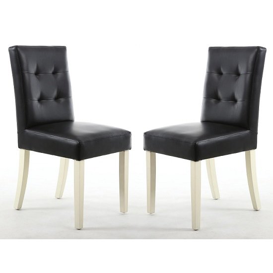 Artois Dining Chair In Black Matt Bonded Leather With Cream Legs