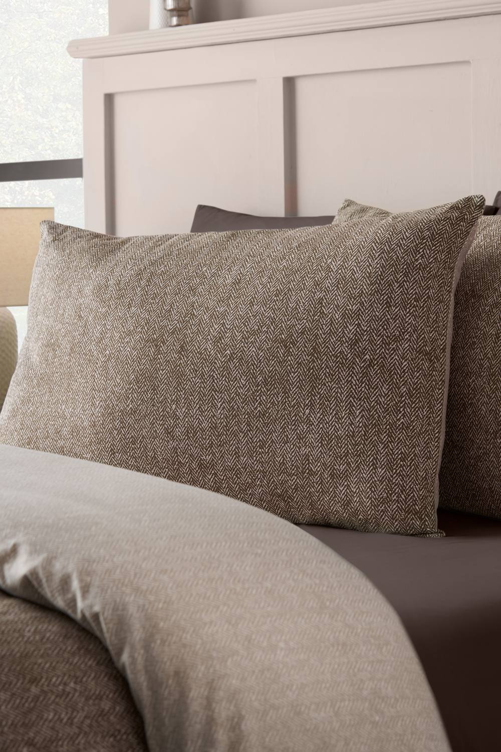 Catherine Lansfield Brushed Herringbone Cotton Reversible Duvet Cover Set in Chocolate 3
