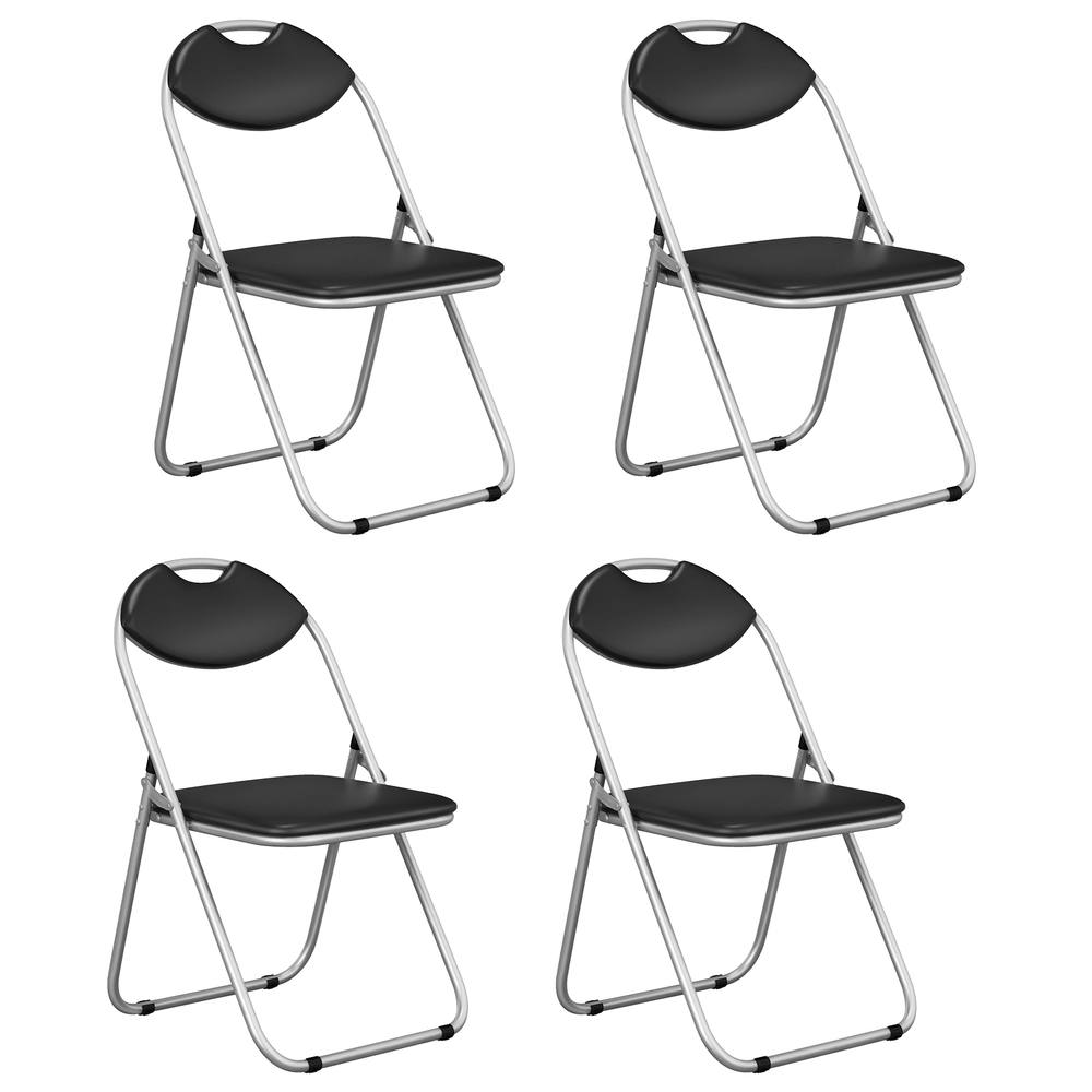 Costway Set of 4 Folding Metal Chair Padded Kitchen Dining Seat U-shaped Guest Chair in Black