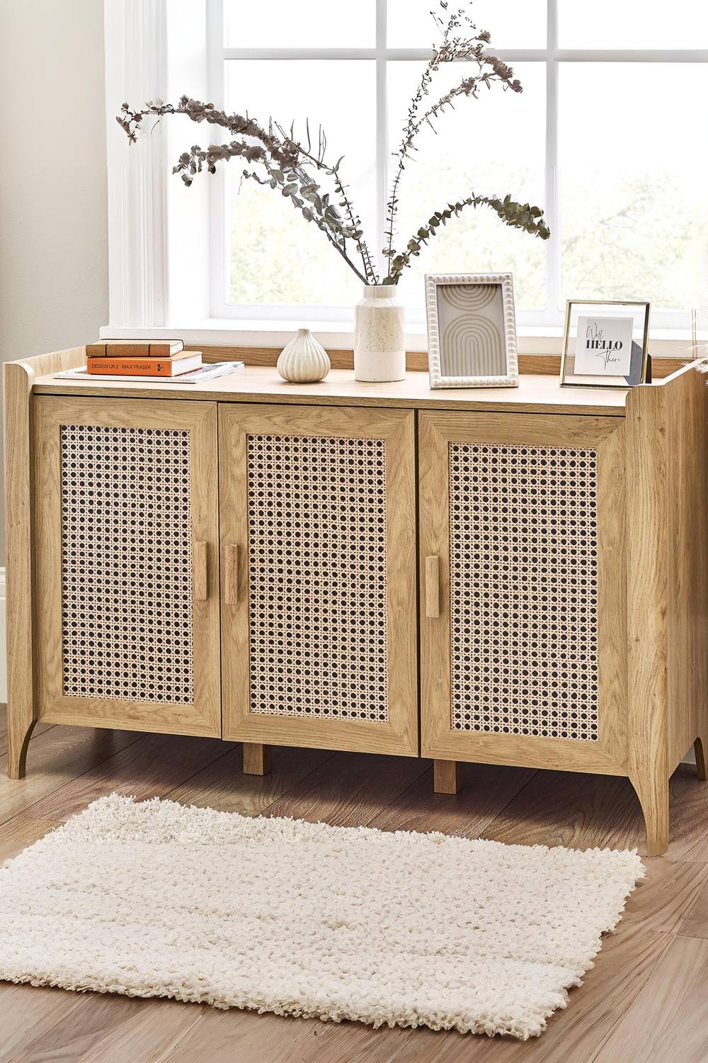 Julian Bowen Sydney Rattan Print 3 Door Sideboard in Light Oak