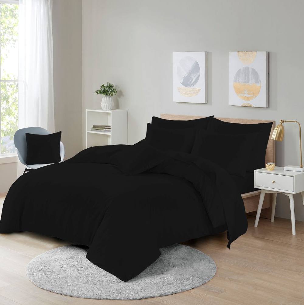 Homes-Linen Ultra Soft Microfibre Duvet Cover Set Breathable Wrinkle-Free Bedding in Black