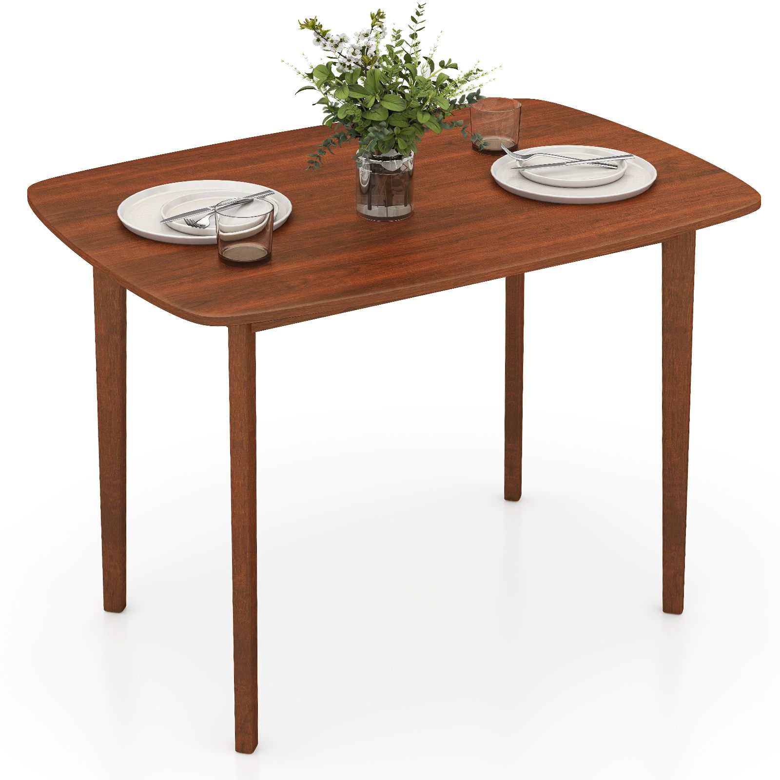 Costway Rectangular Kitchen Table 110cm Wooden Dining Table for 2-4 People in Walnut