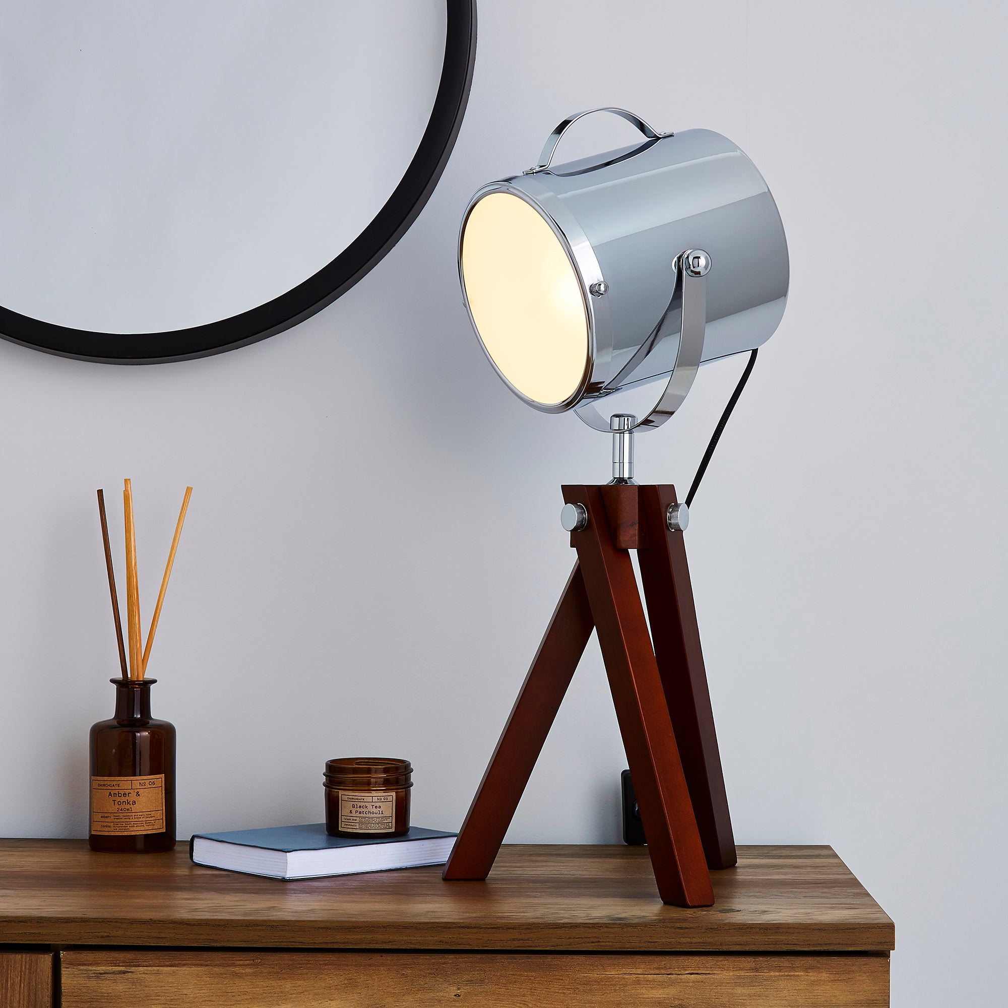 Carlton Camera Tripod Dark Wood Table Lamp Wood (Brown)