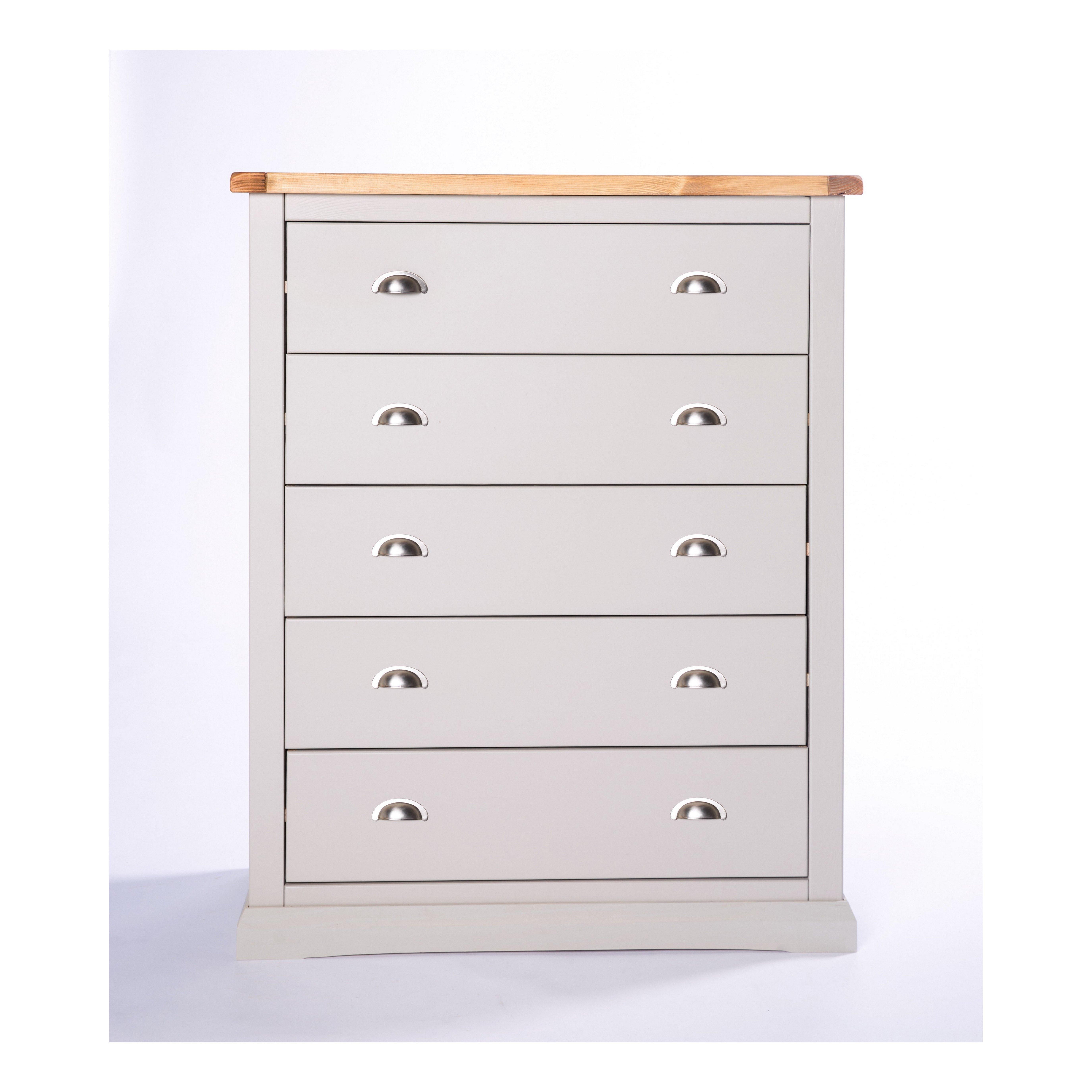 Cabinet Bits Loreo 5 Drawer Chest of Drawers Chrome Cup Handle in Light Grey