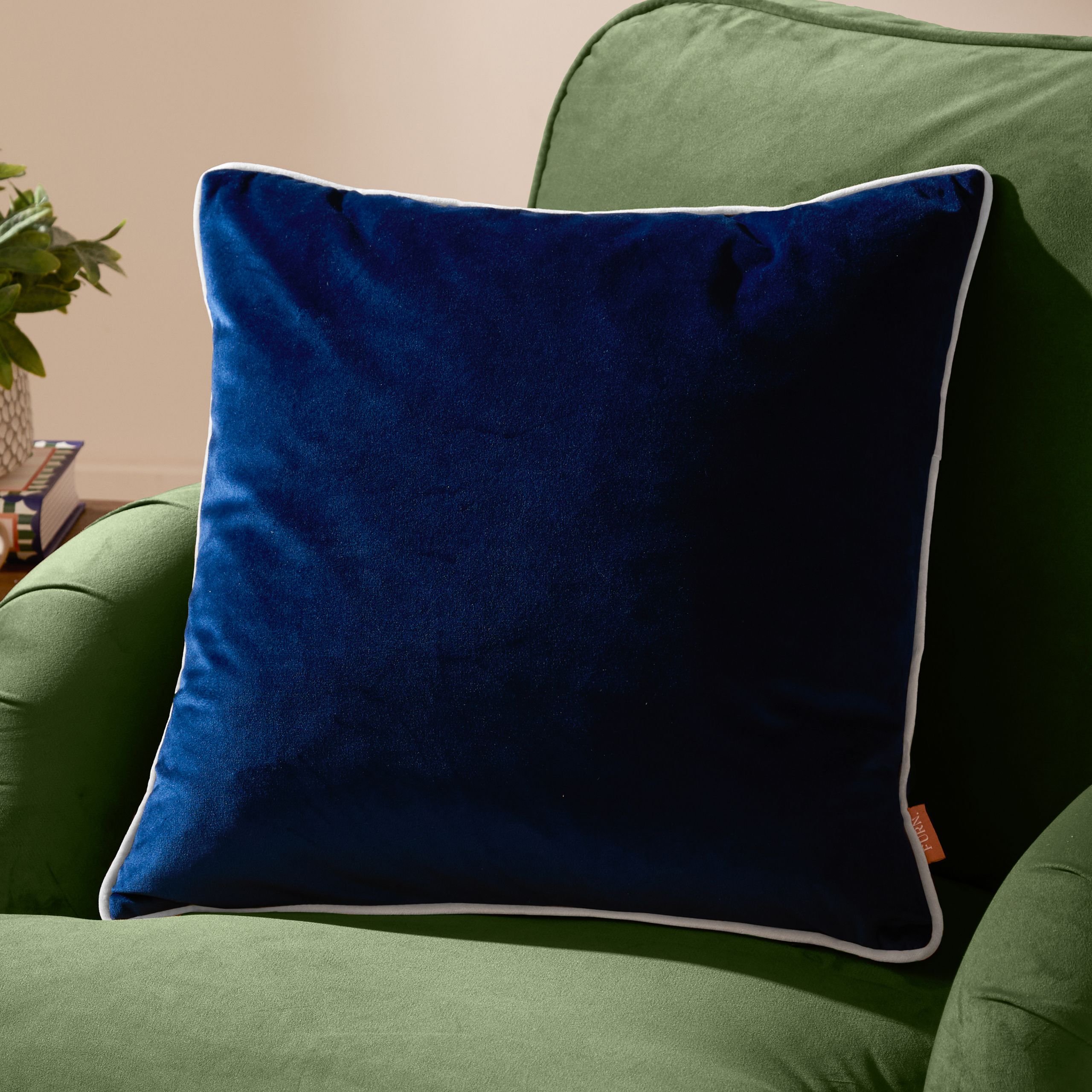 Furn Meridian Velvet Piped Cushion in Navy