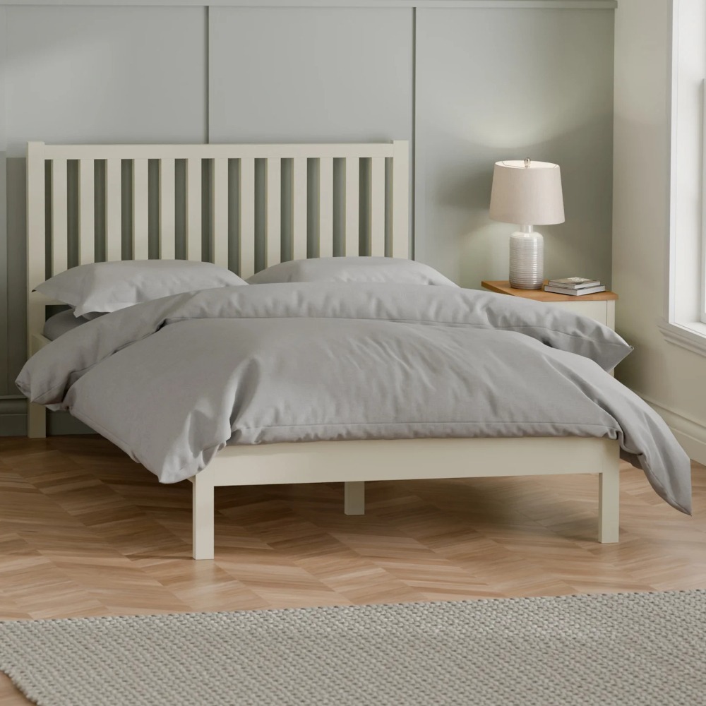 Coxmoor - King Size - Low Foot-End Bed - Ivory and Oak - Wood - 5ft - Happy Beds