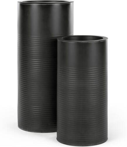 Dayo Set Of Two Tall Ribbed Planters, Black