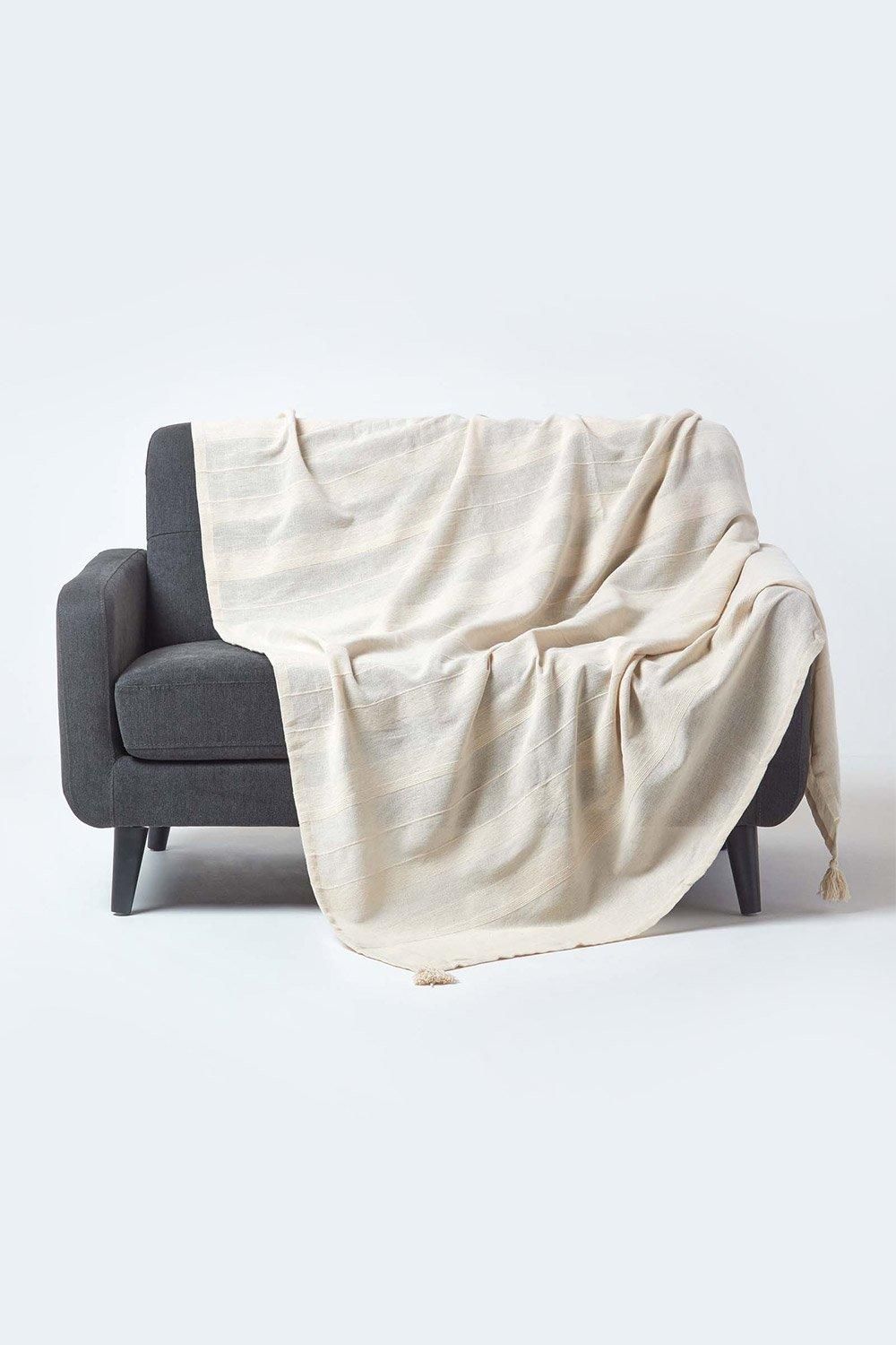 Homescapes Cotton Rajput Ribbed Throw in Natural
