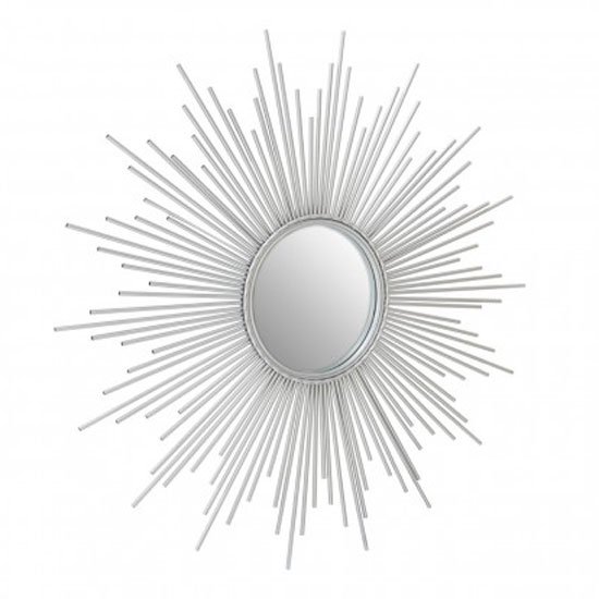 Crystals Sunburst Design Wall Bedroom Mirror In Silver Frame