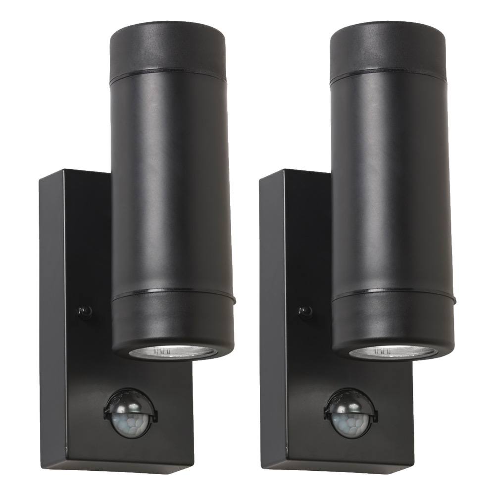 First Choice Lighting Set of 2 Gale - Polypropylene Coastal PIR Motion Sensor Wall Lights in Black