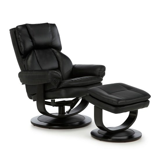 Cosimo Recliner Chair In Black Bonded Leather With Footstool